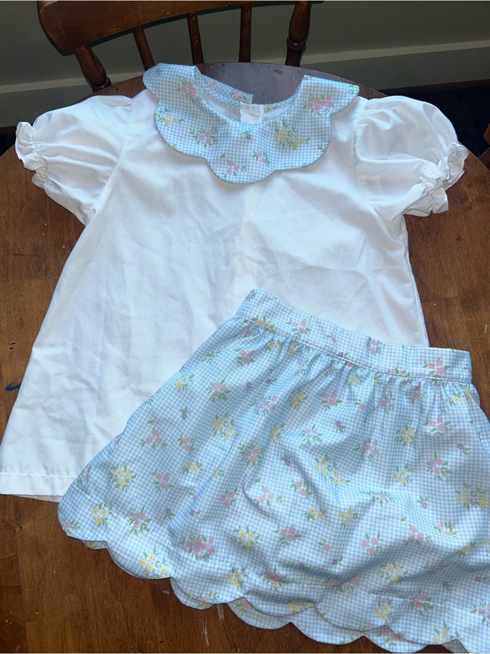 Girls White Top and Light Blue Floral Pajama Set